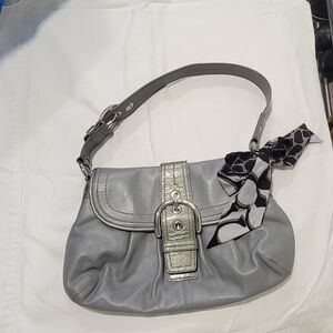 Coach Gray Leather Purse with Silver Buckle